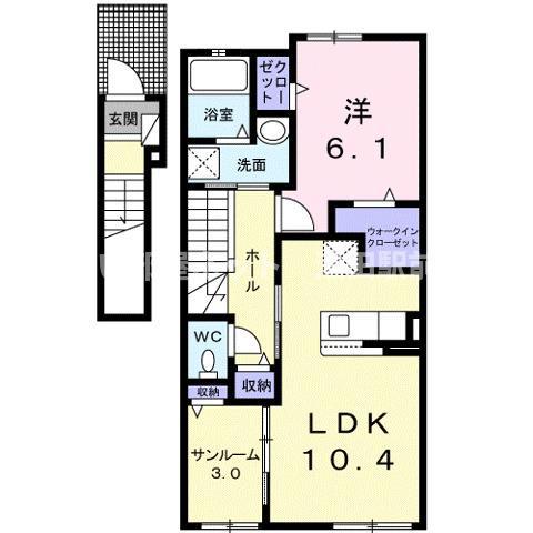 グラス トゥリーズII(1LDK/2階)の間取り写真
