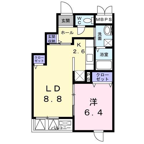 ヴォワ ラクテ サウス(1LDK/3階)の間取り写真