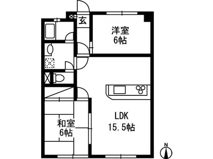 岩佐第二マンション(2LDK/2階)の間取り写真