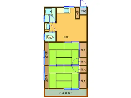 藤下アパートI(2DK/2階)の間取り写真