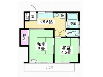 根本ハイツ(2K/1階)の間取り写真