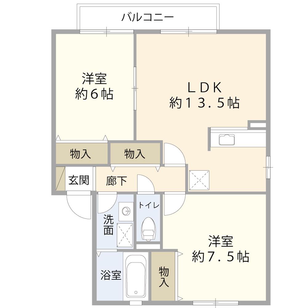 ウィルモア蓮B棟(2LDK/2階)の間取り写真