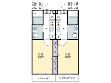 センチュリーヒルズ津田沼(1K/3階)の間取り写真