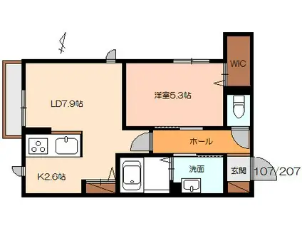 グラン・ブルーI(1LDK/2階)の間取り写真