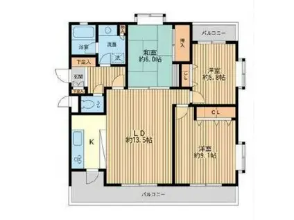 フェニックスコート二子玉川(3LDK/2階)の間取り写真