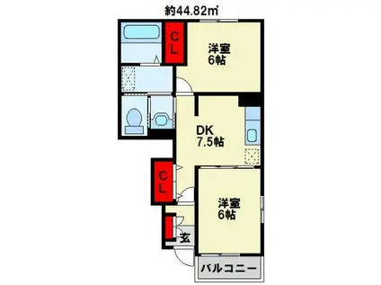 ライフサニー浅川II(2DK/1階)の間取り写真