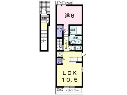 ＪＲ仙石線 東矢本駅 徒歩15分 2階建 築7年(1LDK/2階)の間取り写真