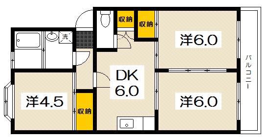第3高木ビル(3DK/3階)の間取り写真