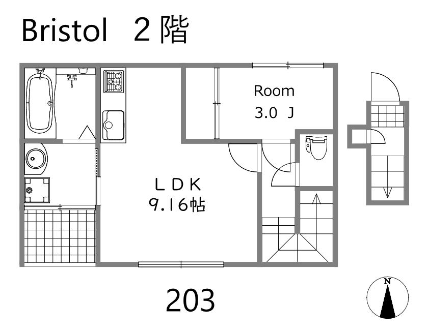 BRISTOL(1LDK/2階)の間取り写真