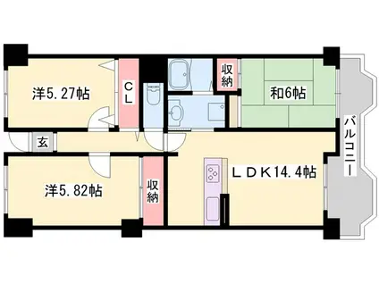 シャトゥ・ブランシェ(3LDK/11階)の間取り写真