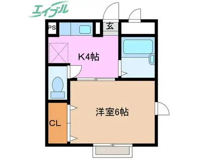 エバーグリーン森(1K/2階)の間取り写真