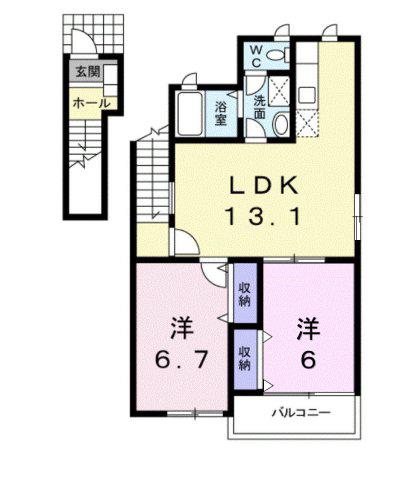 リュミエール(2LDK/2階)の間取り写真