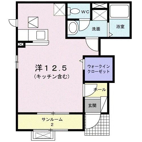 オルタ フルール(ワンルーム/1階)の間取り写真