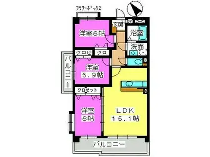ドミール シャトー(3LDK/5階)の間取り写真