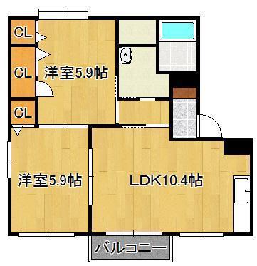 メゾン・ファミリア  A棟(2LDK/2階)の間取り写真