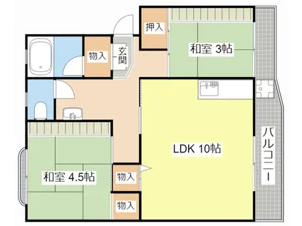 第一辻ハイツ(2LDK/3階)の間取り写真
