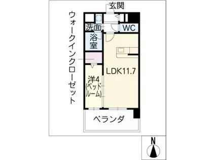 エルミタージュ桜山(1LDK/7階)の間取り写真