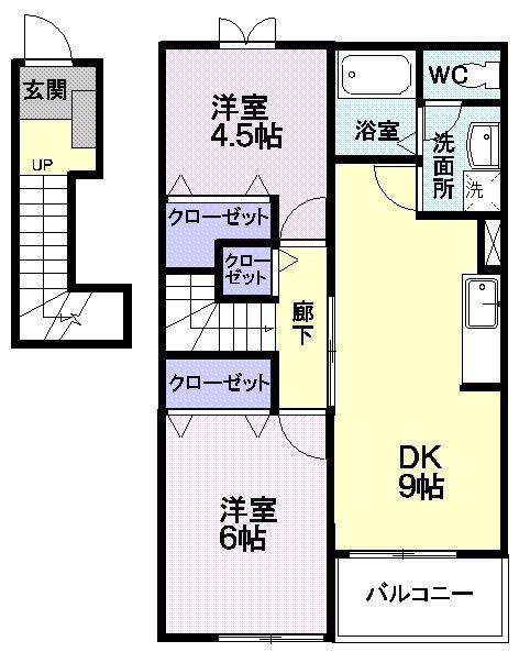 エクセレントヴィラ A(2DK/2階)の間取り写真