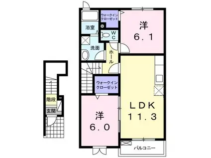 カーサ・フェリーチェ壱番館(2LDK/2階)の間取り写真