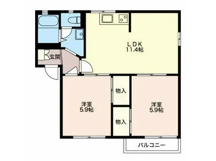 フレグランス若葉A(2LDK/2階)の間取り写真