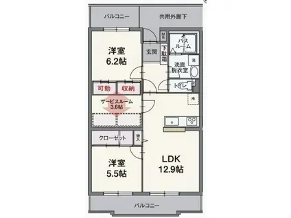 シェーナーヴァルト(2SLDK/2階)の間取り写真