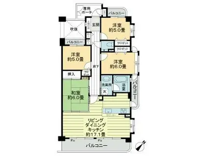 ライオンズヒルズ半田白山町壱番館(4LDK/3階)の間取り写真