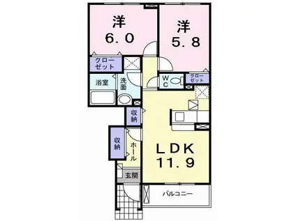 ハマナスI(2LDK/1階)の間取り写真
