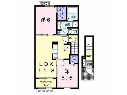 ベレッツア堀片 II(2LDK/2階)の間取り写真