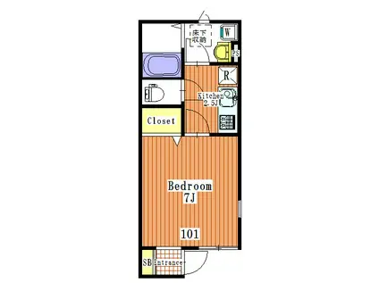 BE ウエスト(1K/1階)の間取り写真