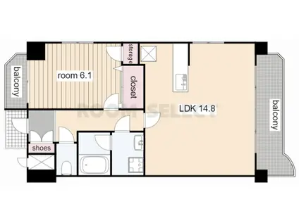 綾羽アネックス葵(1LDK/6階)の間取り写真