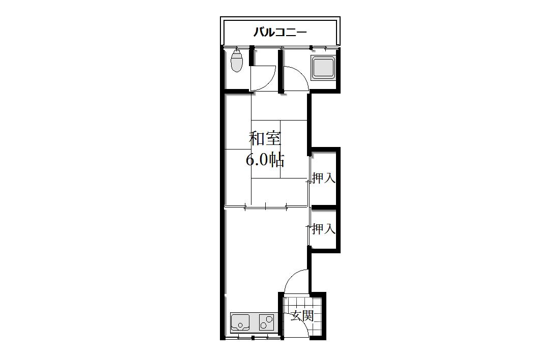 奥田共同マンション(1DK/2階)の間取り写真