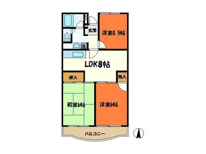 グリーンコーポ金田 1号棟(3DK/3階)の間取り写真