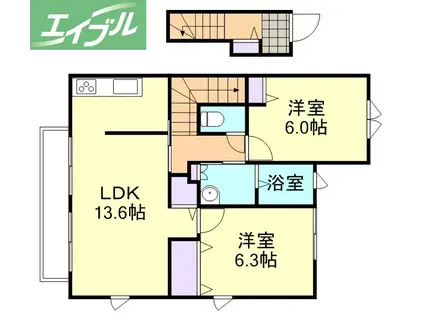 ビロカーレA棟(2DK/2階)の間取り写真