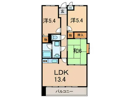 サンシーズ南山手(3LDK/5階)の間取り写真