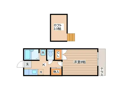 カレンハウス(1K/1階)の間取り写真