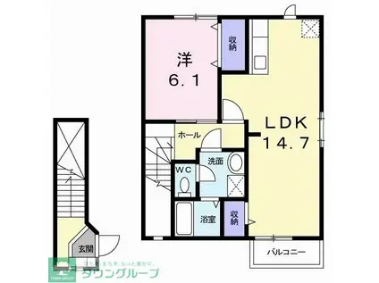 プロムナ-ド(1LDK/2階)の間取り写真