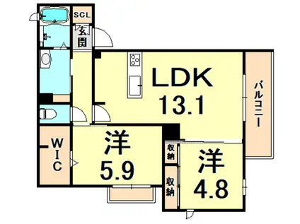 グラデイートベレオ甲子園(2LDK/3階)の間取り写真