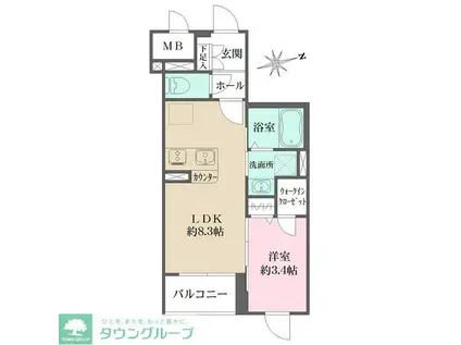 LA PERLA 桜新町(1LDK/2階)の間取り写真