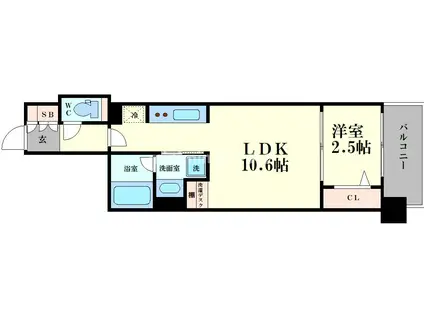 アーバネックス本町II(1LDK/13階)の間取り写真