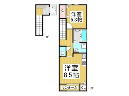 千曲シモンド(1LDK/2階)の間取り写真