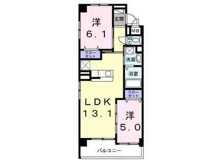 リュミエール宮里(2LDK/2階)の間取り写真
