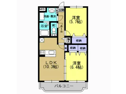 シルキー小山(2LDK/4階)の間取り写真