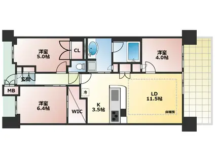 ジオ島本サウス(3LDK/3階)の間取り写真