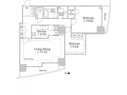河田町ガーデン クラブフロア(2LDK/31階)の間取り写真