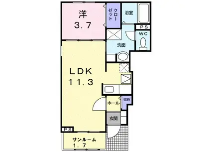 スターリースカイ 小桑原町(1LDK/1階)の間取り写真