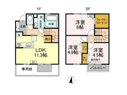 グランチェスタ白楽(3LDK/1階)の間取り写真