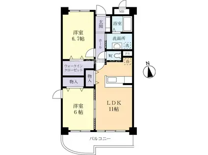 グリーンヒルズ藤田弐番館(2LDK/2階)の間取り写真