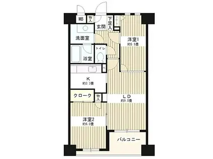 コンフィール日本橋アクアシティ(2LDK/2階)の間取り写真