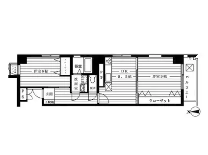 ペア・ライフ2(2DK/6階)の間取り写真