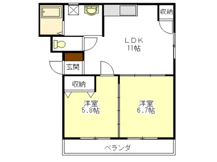 メゾングリンパーク2(2LDK/1階)の間取り写真